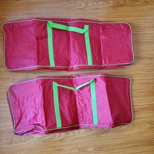 2 Red Storage Bags with Green Trim